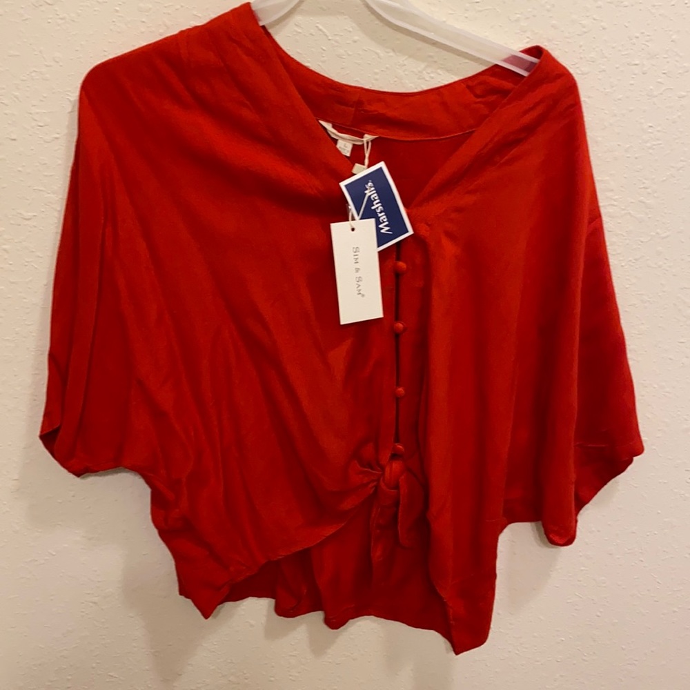 red button blouse